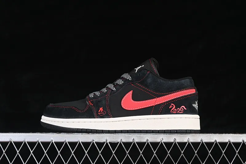 All categories Air Jordan Jordan series basketball shoes Air Jordan 1 Low High-end customized low-top sneakers Air Jordan 1 Low AJ1 Joe 1 Year of the Horse limited edition black and red high-end customized low-top retro basketball shoes DX6259-601